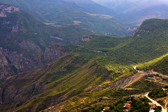 Mountains close to Taskim canyon in Armenia. Mountains near ropeway "Wings of Tatev". 