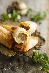 Filo pasties with spicy filling