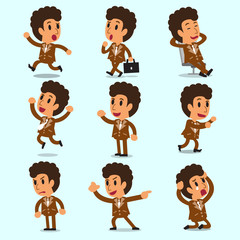 Cartoon businessman character poses in brown suit for design.