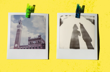 Vintage Polaroid snapshots of tourists in Siena