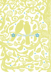illustration card, couple birds, vector, marriage
