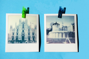 vintage snapshots of Milan Cathedral and fountain