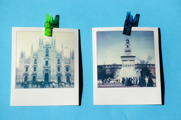 vintage snapshots of Milan Cathedral and Sforzesco Castle