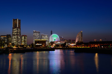 Fototapeta na wymiar Skyscrapers at Minatomirai, Yokohama at night