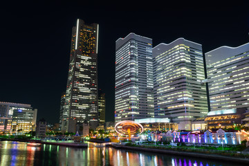 Fototapeta premium Skyscrapers at Minatomirai, Yokohama at night