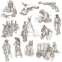 Indians and Wild West - An hand drawn pack. - obrazy, fototapety, plakaty