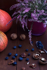 Autumn decoration on a brown background