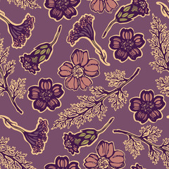 Seamless pattern with hand drawn Yarrow