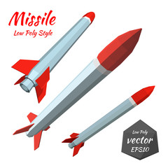Set missile isolated on white background. Low poly style. Vector