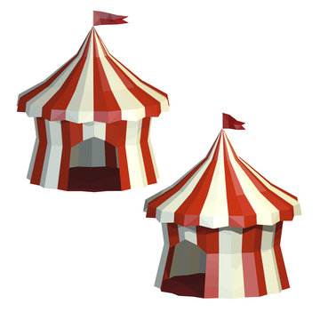 Set circus tent isolated on a white background. Circus. Low poly