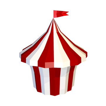 Striped tent of the circus is isolated. Low poly style. Vector i