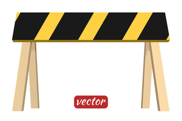 Wooden barrier isolated on white background. Black and yellow st