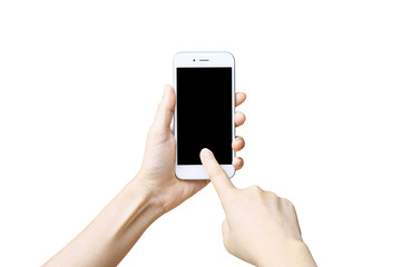 Selfie with mobile smart phone Isolated on white background