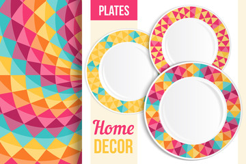 Pattern and set of three decorative plates.