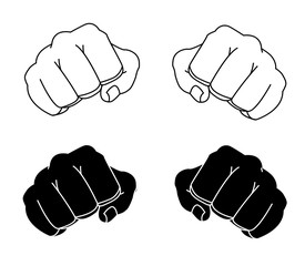 Comics style clenched man fists black and white color