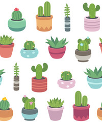 Cactus and succulent plants seamless pattern