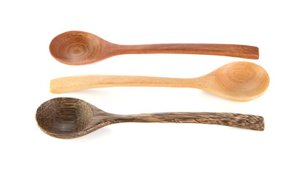 Tree wooden Spoon on white background.