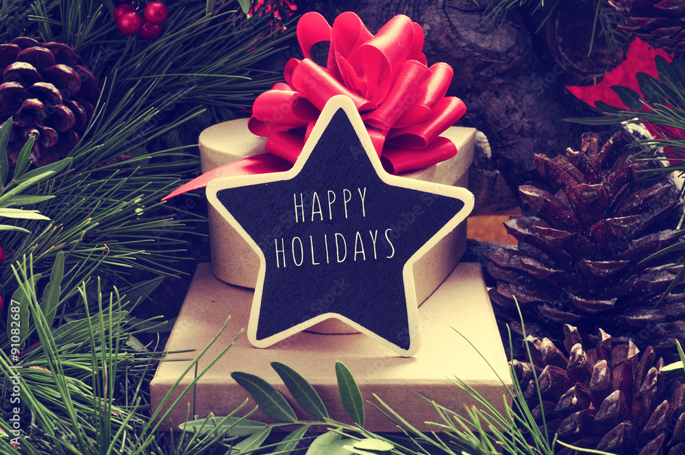 Poster star-shaped chalkboard with the text happy holidays