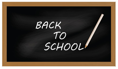 Black chalkboard background  illustration with sign back to school and white crayon