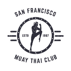 Muay thai club Vintage emblem, logo, grunge textured