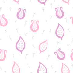 Seamless pattern with flowers, seeds and plants