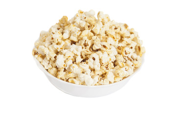 Bowl of popcorn isolated on white background