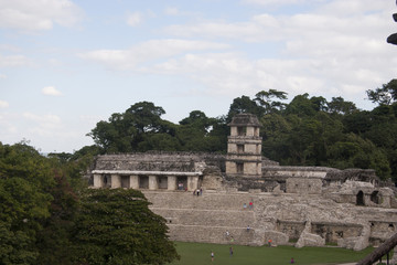 Fototapeta na wymiar The Palace of Palenque and the observatory tower.Palenque,Chiapas,Mexico. 