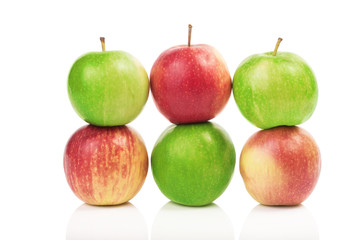 Red and green apples isolated on white background