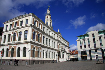 Fototapeta na wymiar RIGA, LATVIA - MARCH 19, 2012: Building of Riga City Council at the Town Hall Square