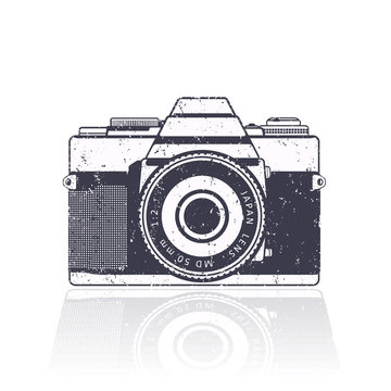 Retro camera, with grunge texture, vector, eps10