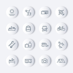 Travel, tourism, trip, vacation line round icons
