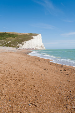 Panorama of Seven Sisters cliffs and the beach in Brighton, Sussex