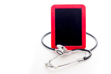 Stethoscope with red blackboard