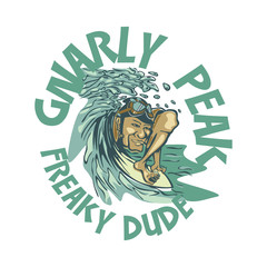 Gnarly Peak Freaky Dude Man catching Wave Surf