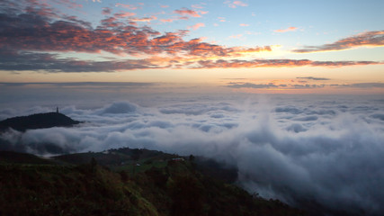 Beautiful mountain with sea of mist and sunrise morning