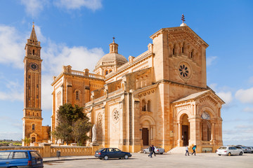 Fototapeta na wymiar Ta' Pinu Church in village Gharb, Gozo island, Malta. The famous Madonna church is dedicated to the Blessed Virgin of Ta' Pinu. 