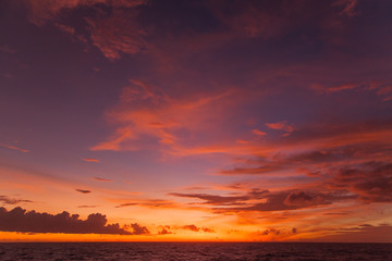 Sunset with clouds of different shapes. Bali, Indonesia, Indian ocean.