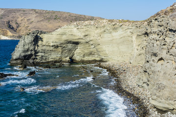Fototapeta na wymiar Milos island sea view with rocks and waves