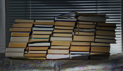 Night before the exam/A lot of books on a window sill. 