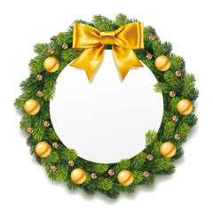 Fototapeta na wymiar Detailed Christmas Wreath with Bow