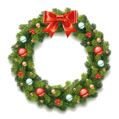 Fototapeta na wymiar Detailed Christmas Wreath with Bow