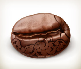 Coffee bean with pattern, vector icon