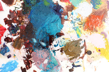 Colorful acrylic paint on palette