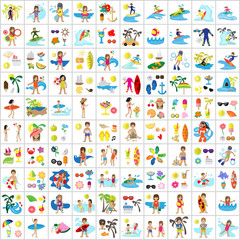 Fototapeta na wymiar Summer Flat Icons Set: Vector Illustration, Graphic Design. Collection Of Colorful Icons