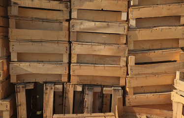 Group of wooden boxes piled up