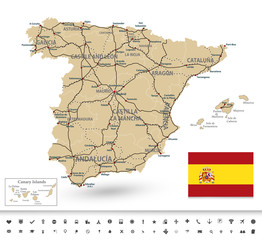 Map of Spain with pictograms markers