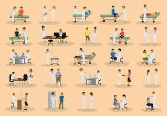 Medical Staff And Patients Different Situations Set - Isolated On Background - Vector Illustration, Graphic Design Editable For Your Design