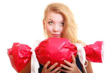 holidays love happiness concept - girl with red gift