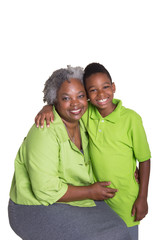 Obraz premium A grandmother and her grandson isolated on white