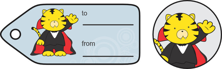 cute tiger dracula cartoon giftcard set in vector format